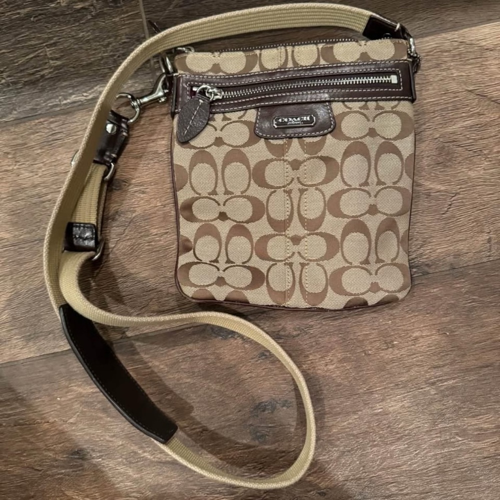 Coach Signature Brown and Tan Crossbody Bag